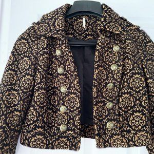Free People Brocade Jacquard Military Crop Jacket Size 4